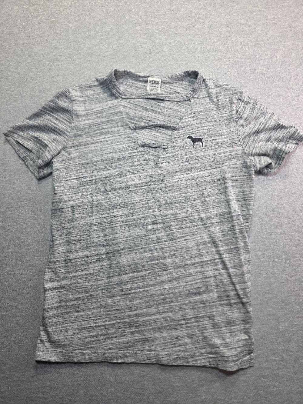 PINK Victoria's Secret Split Notch V-Neck T-Shirt Gray Marled Size XS